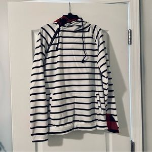 Striped pullover with cute double hoodie.